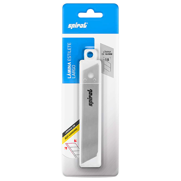 Lâmina para Estilete Largo 18mm Aço Carbono 10 Unidades Spiral