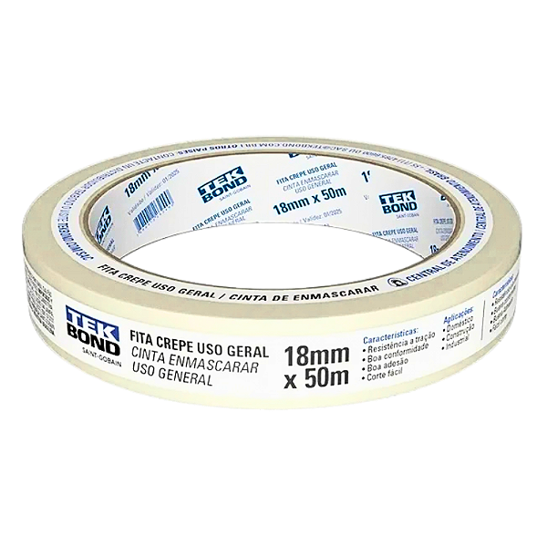 Fita Crepe Uso Geral 18mm x 50m Tekbond