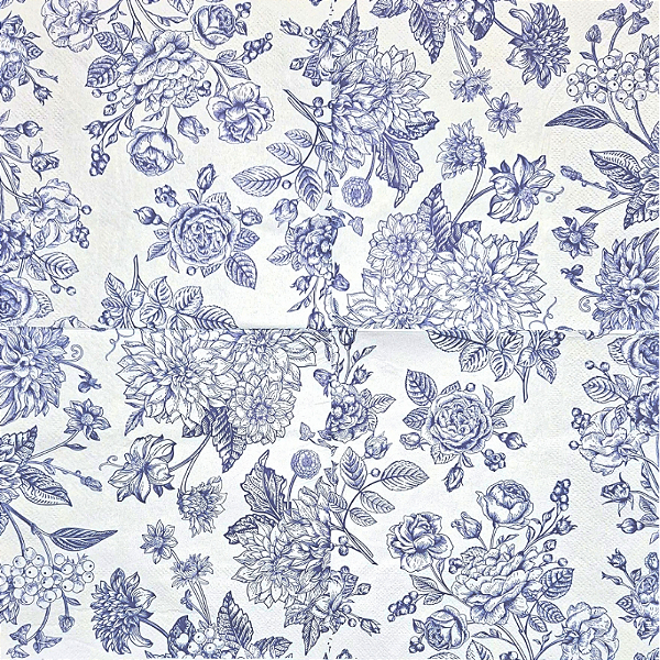 Guardanapo para Decoupage 33x33 Rosas Azul e Branco