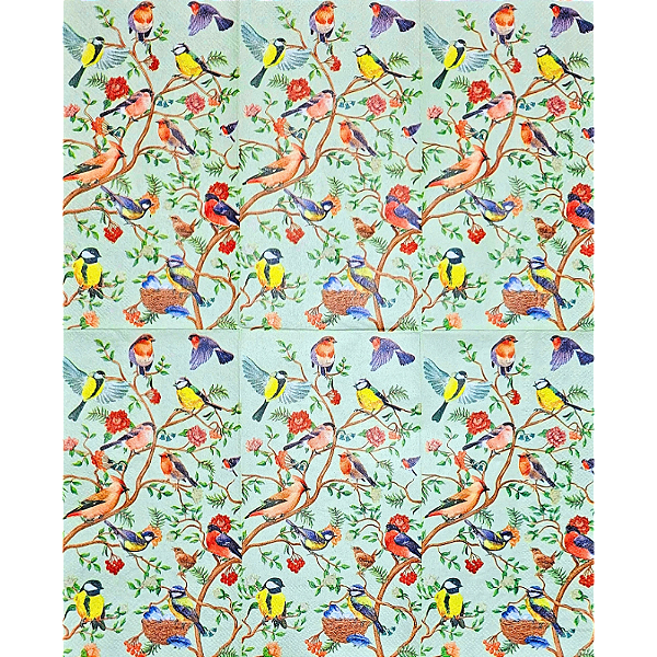 Guardanapo para Decoupage 33x40 Pássaros em Fundo Verde