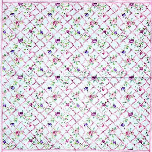 Guardanapo para Decoupage 33x33 Flores na Treliça Rosa