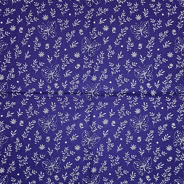 Guardanapo para Decoupage 33x33 Bordado de Borboletas Azul e Branco