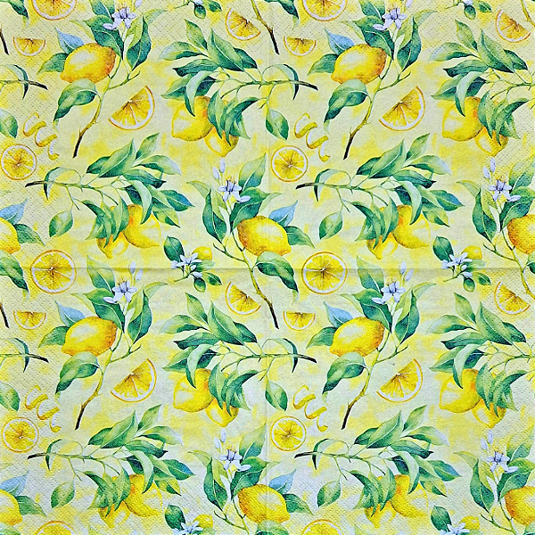 Guardanapo para Decoupage 33x33 Limões Sicilianos em Fundo Amarelo