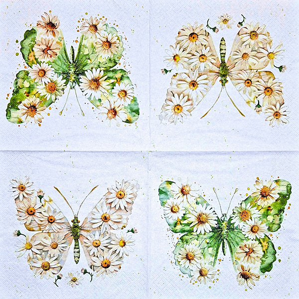 Guardanapo para Decoupage 33x33 Borboleta e Margaridas