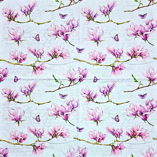 Guardanapo para Decoupage 33x33 Borboletas e Flores Lilás Vintage