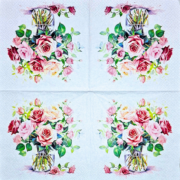 Guardanapo para Decoupage 33x33 Vaso de Rosas