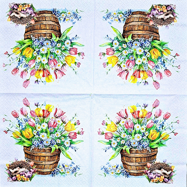 Guardanapo para Decoupage 33x33 Vaso de Flores e Ouriço