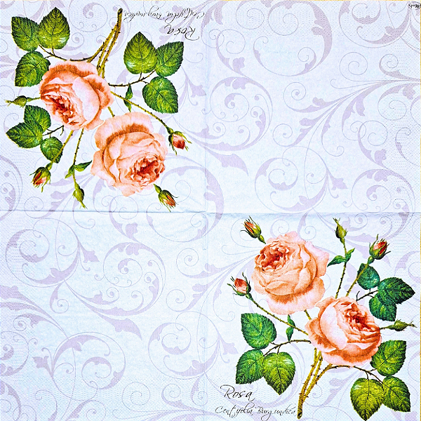 Guardanapo para Decoupage 33x33 Rosas em Fundo Arabesco