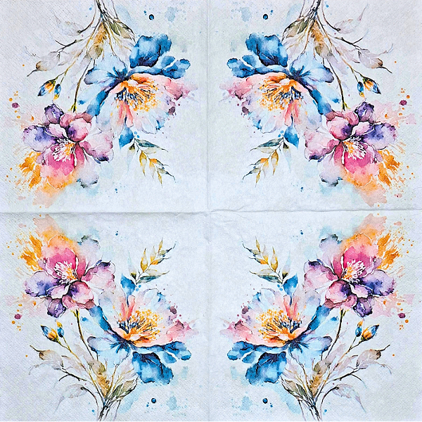 Guardanapo para Decoupage 33x33 Papoulas Aquareladas
