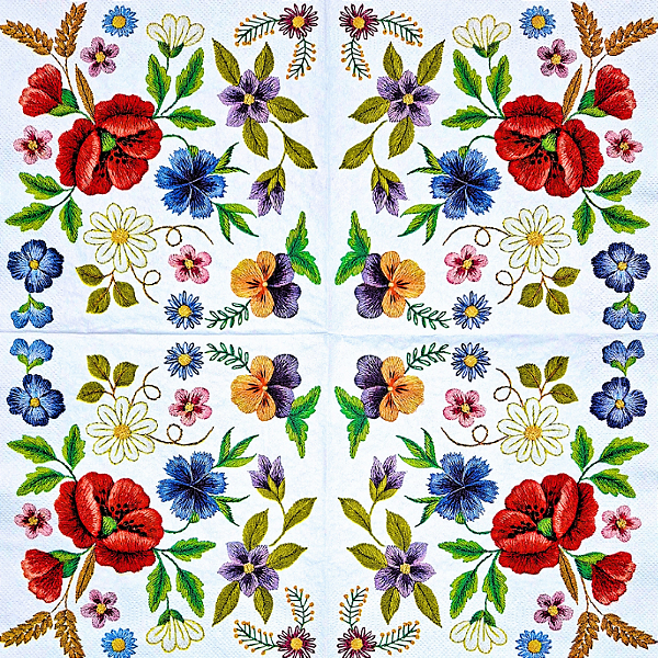 Guardanapo para Decoupage 33x33 Bordado de Flores Polonesas
