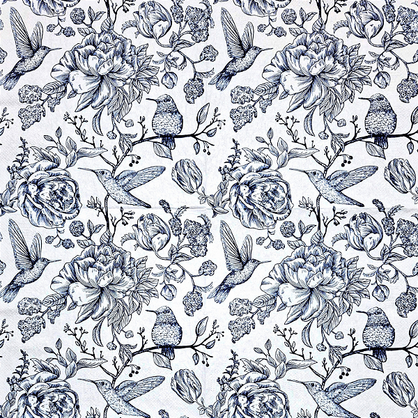 Guardanapo para Decoupage 33x33 Beija-Flor Azul e Branco