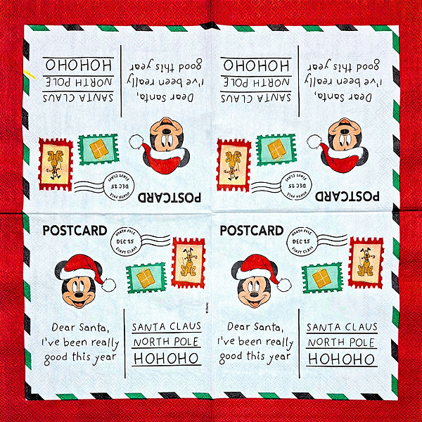 Guardanapo para Decoupage 33x33 Cartinha para o Papai Noel do Mickey