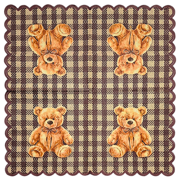 Guardanapo para Decoupage 33x33 Ursinho Fundo Xadrez Marrom e Bege