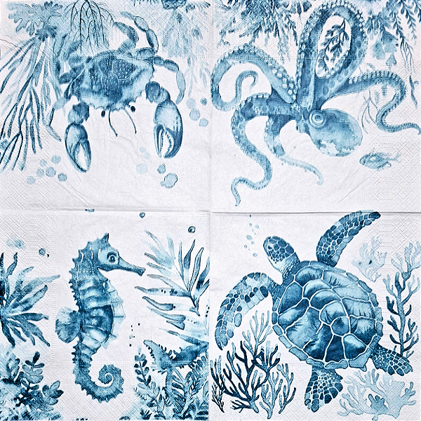 Guardanapo para Decoupage 33x33 Tema Marinho Azul e Branco