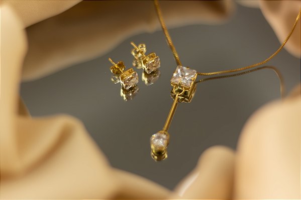 Conjunto zircônia quadrada com ponto de luz suspenso