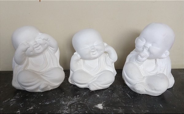 Trio Budas Não Ouço Não Vejo Não Falo 10cm Gesso Cru
