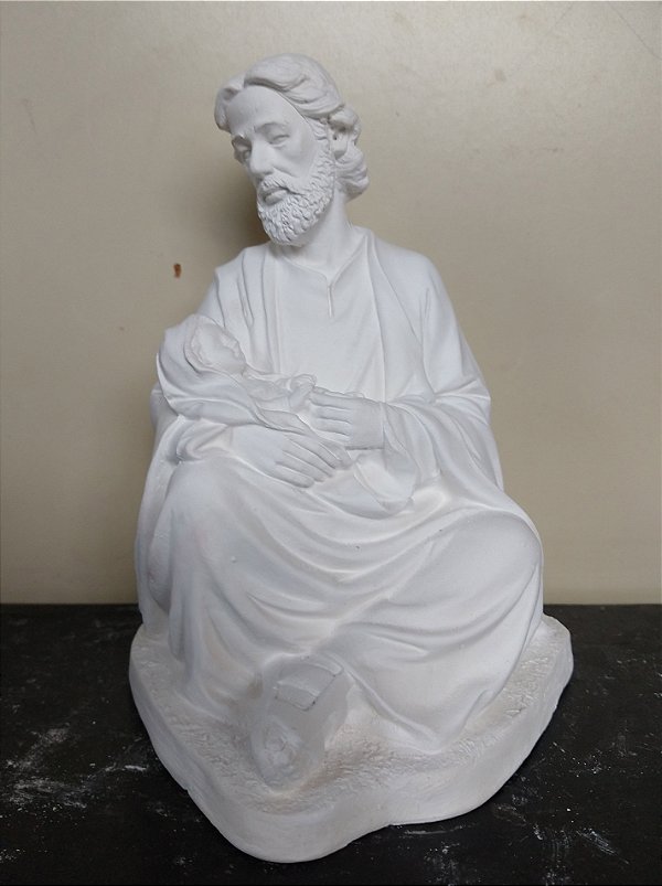 Imagem São José Sentado 20cm Gesso Cru