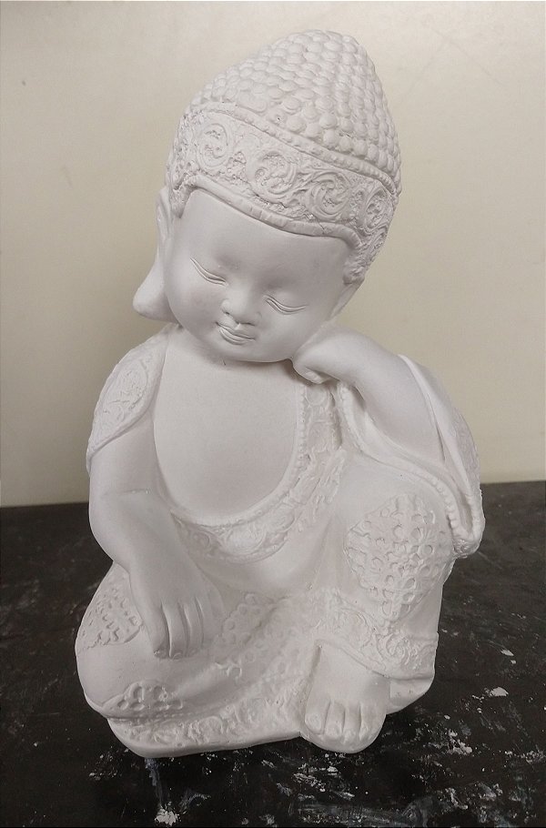Imagem Buda Mão no Queixo 25cm Gesso Cru
