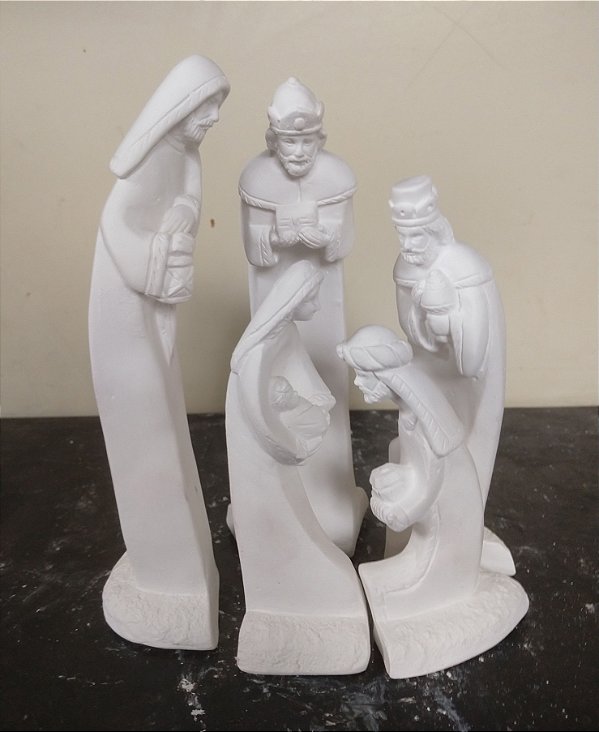Presépio de Encaixe 5 Peças 20cm Gesso Cru