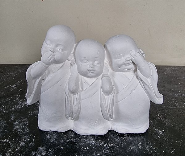 Imagem Trio Monges Sábios 16cm Gesso Cru