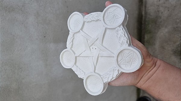 Incensário e Porta Vela Pentagrama Gesso Cru