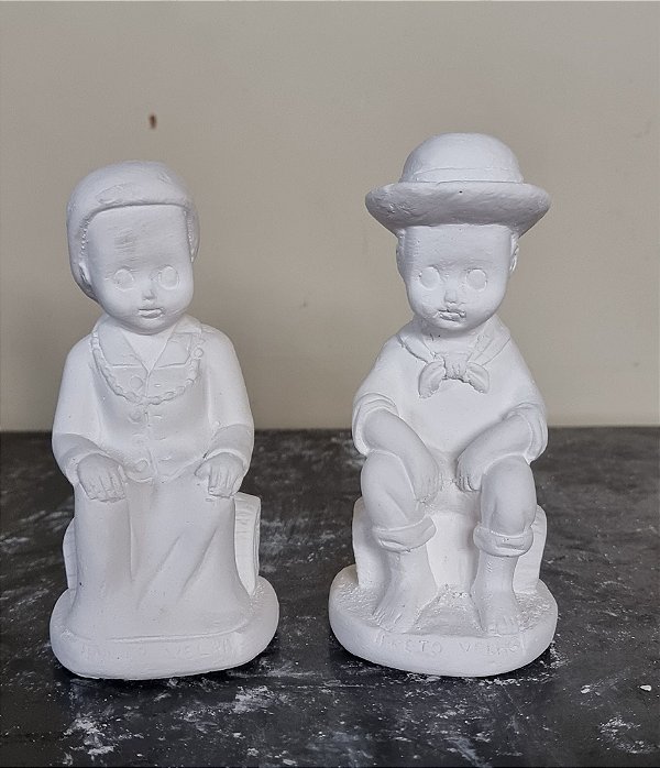 Imagem Casal Preto Velhos Baby 12cm Gesso Cru