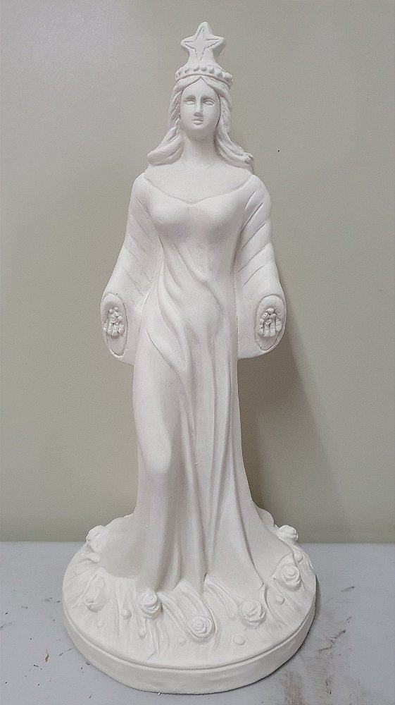 Imagem Orixá Iemanjá Base Redonda 30cm Gesso Cru