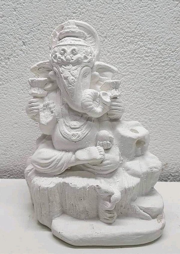Incensário Cascata Ganesha 15cm Gesso Cru