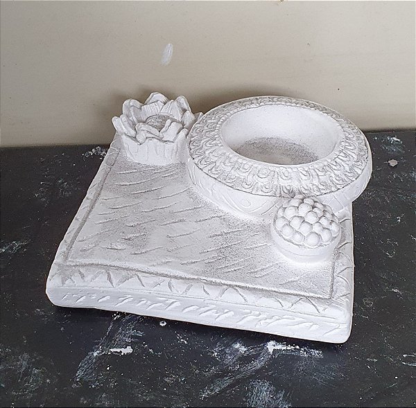 Base Incensário e Porta Vela Rechaud Gesso Cru