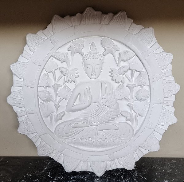 Mandala Buda 40cm Diâmetro Gesso Cru