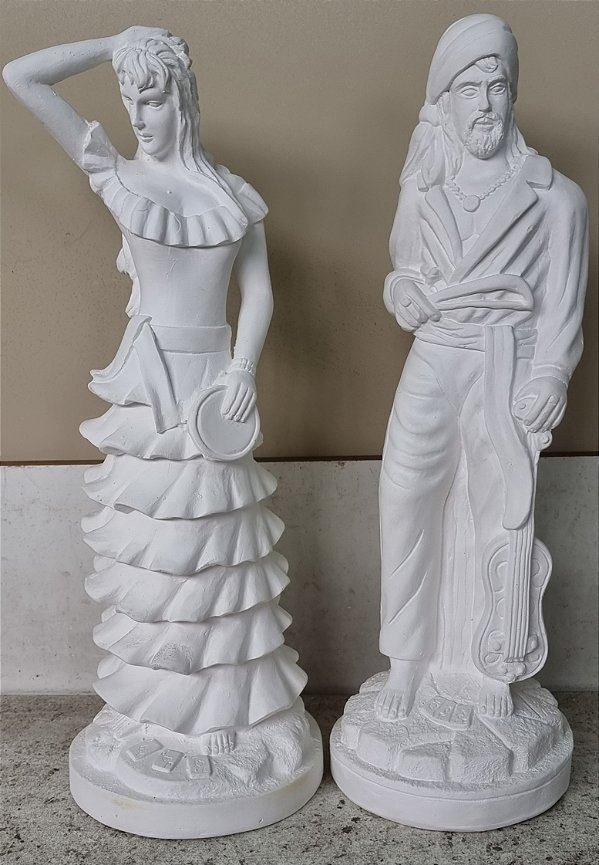 Casal de Ciganos 50cm Gesso Cru