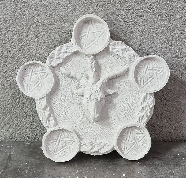 Incensário e Porta Vela Baphomet Gesso Cru