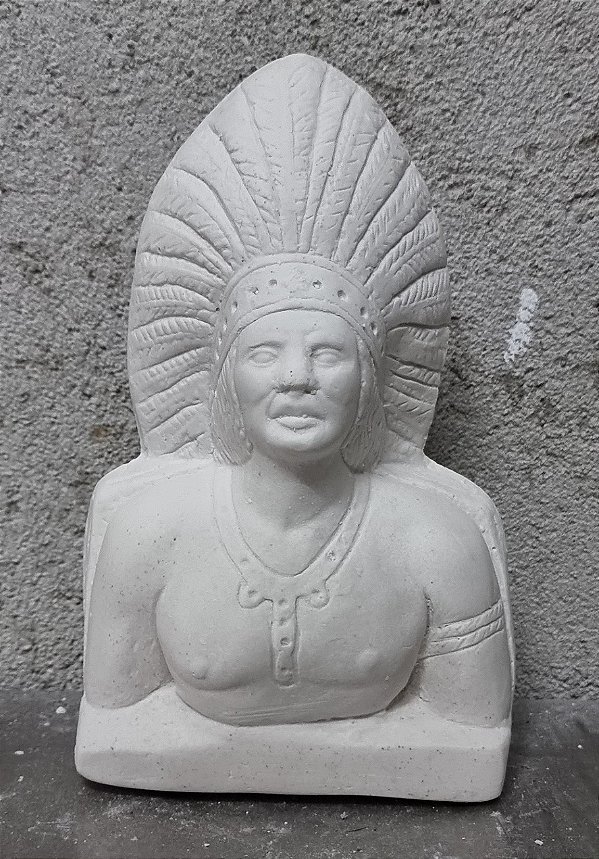 Busto Indio Pena Branca 16x10cm Gesso Cru