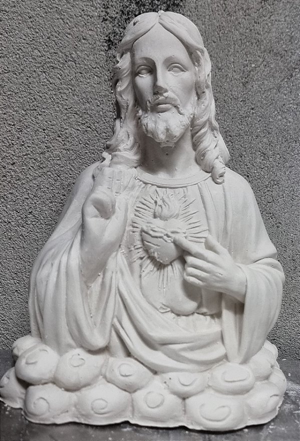 Busto Sagrado Coração de Jesus 20cm Gesso Cru