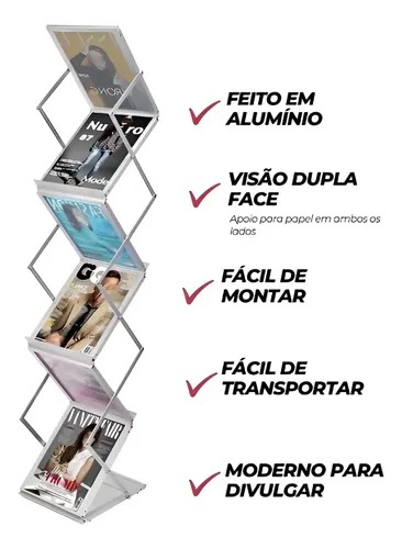 Porta Folder Revista Suporte Sanfonado Alumínio Retrátil Z