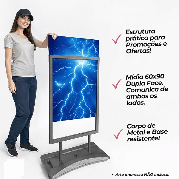 Totem Promocional Portátil Expositor 120x70 Display Preto