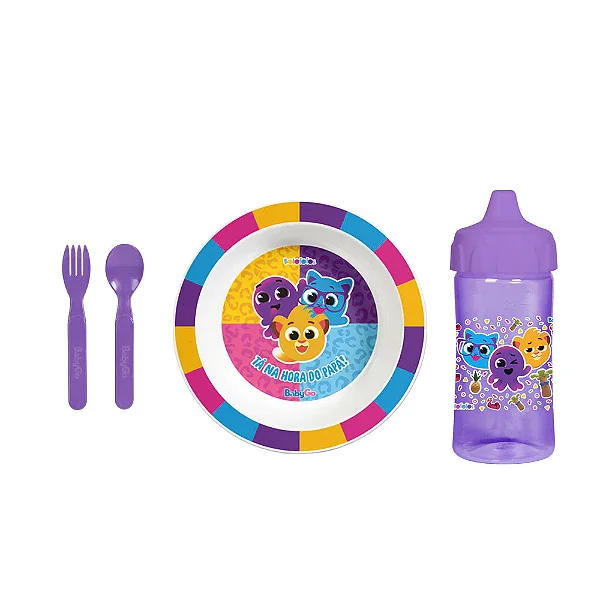 Kit Hora Da Papinha Infantil C/ Prato Bowl Copo de Treinamento e Talhes / Roxo