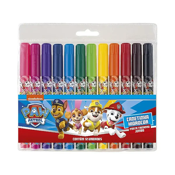 Canetinha Hidrocor Ponta Jumbo - 12 Cores - Patrulha Canina