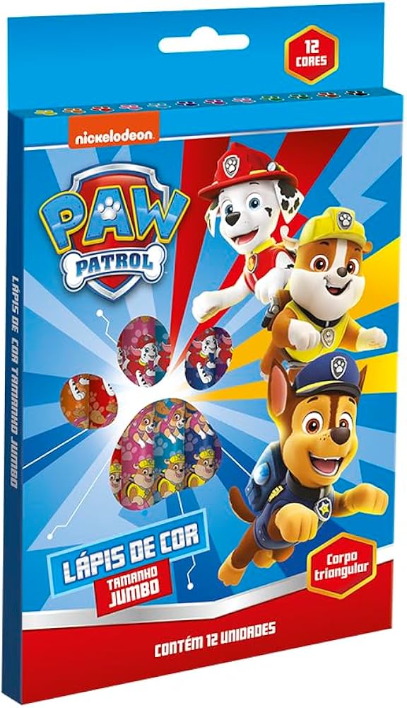 Lápis de Cor Jumbo Patrulha Canina 12 Cores