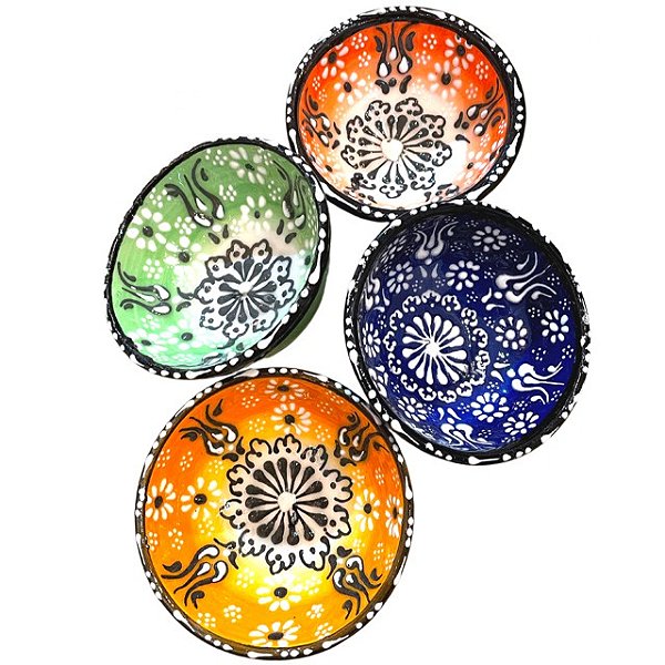 Kit Com 4 Bowls Tigela Turca Pintado A Mão De Cerâmica 8cm
