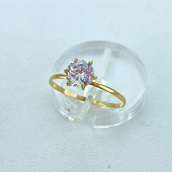 Anel de Ouro 18k Solitário Cálice com Zircônia Branco