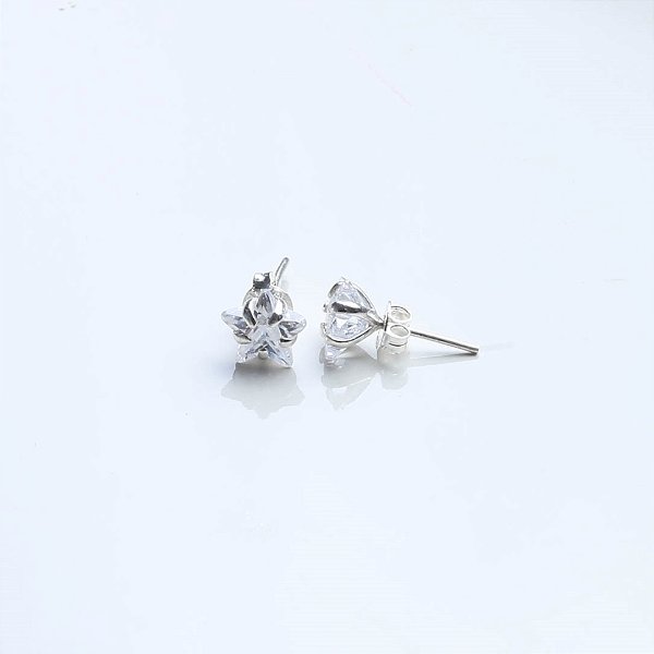 Brinco de Prata 925 Zircônia Estrela 8mm