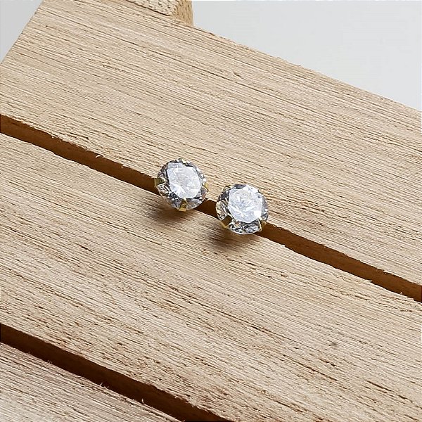 Brinco de Ouro 18k com Zircônia Cálice 6mm