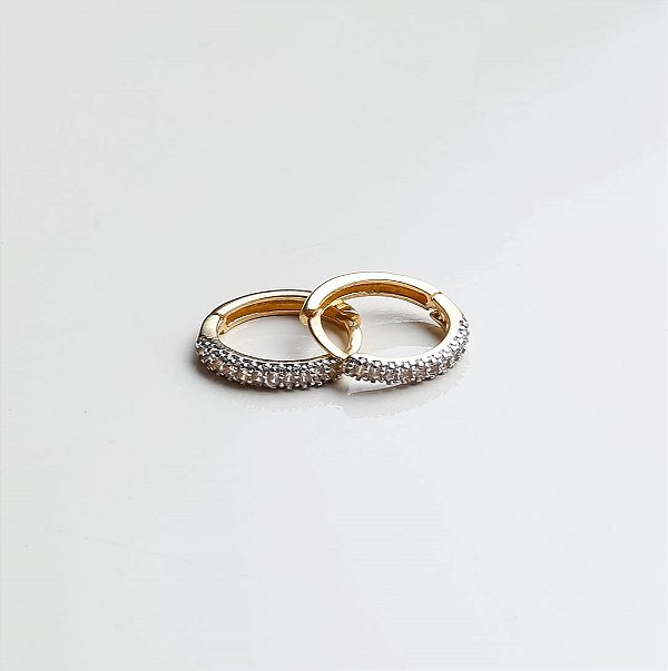 Brinco de Ouro 18k Argola Cravejado 15mm