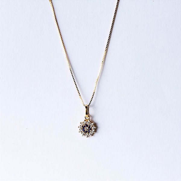 Pingente de Ouro 18k Detalhe Zircônias Azul