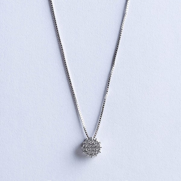 Pingente de Ouro Branco Pavê com Zircônias