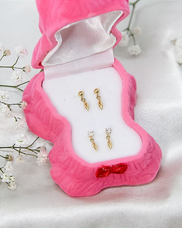 Brinco de Ouro 18K com Pedra 2,5mm