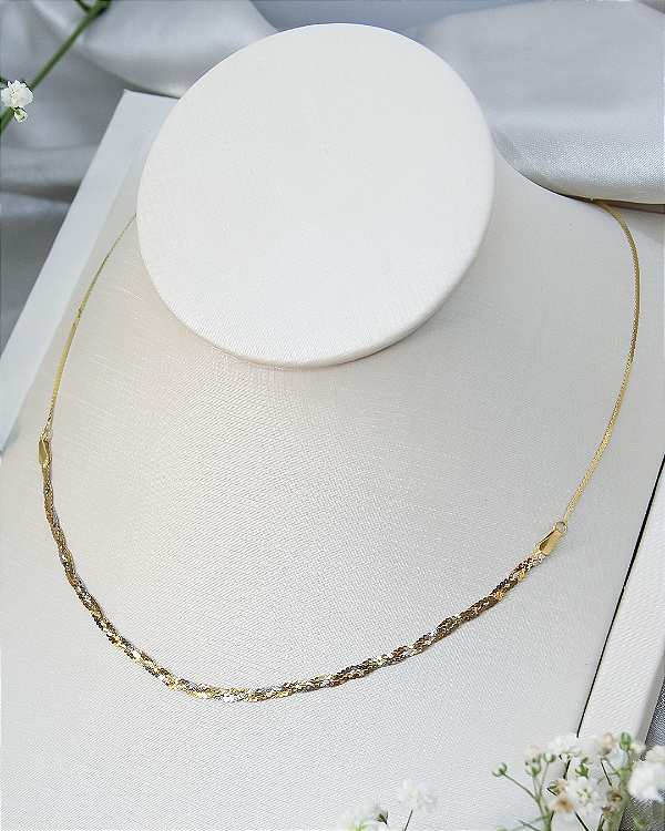 Corrente de Ouro 18K Trançado Tricolor 40cm