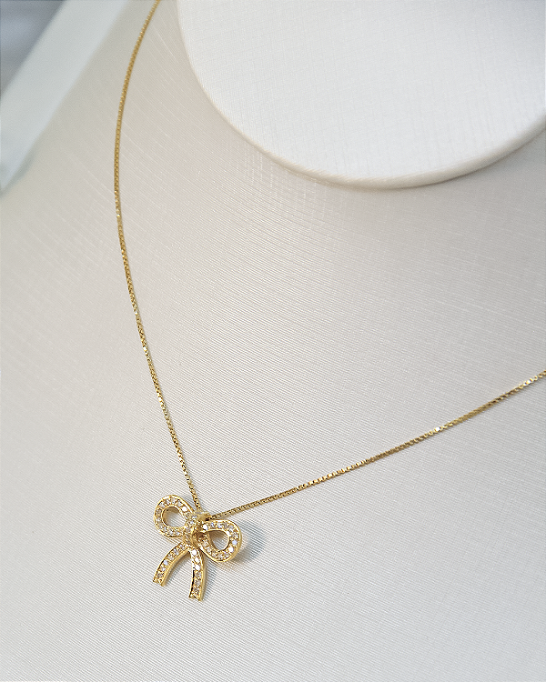 Gargantilha de Ouro 18K Laço com Zircônia