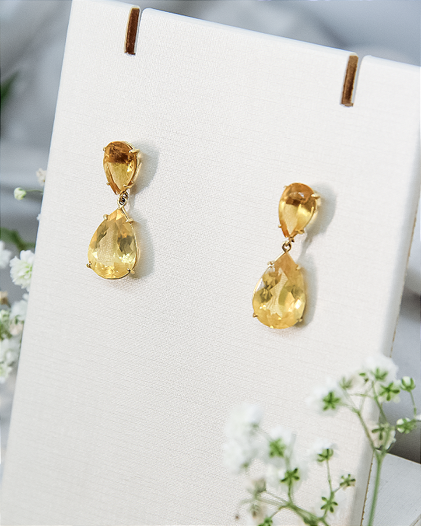 Brinco de Ouro 18K Gotas Citrino